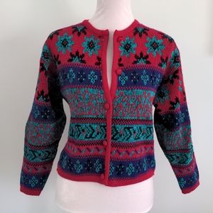 Vintage Nordic Cardigan Wool Sweater Amanda Smith Small